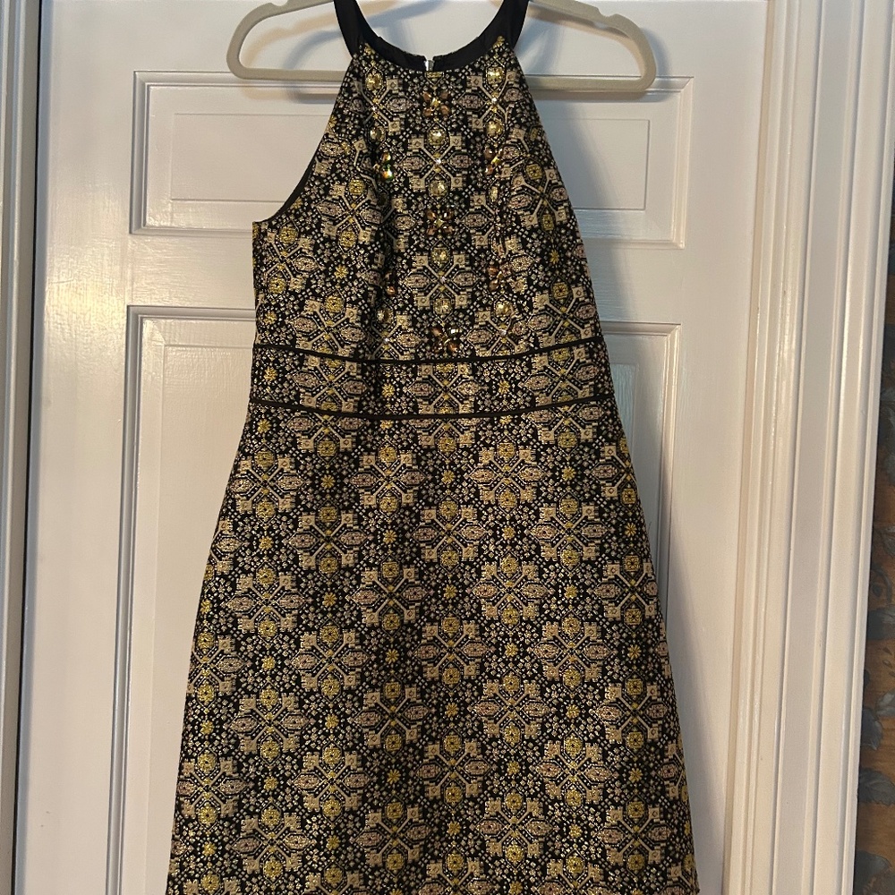 Phoebe Couture Brocade Embellished Halter Cocktail Dress
